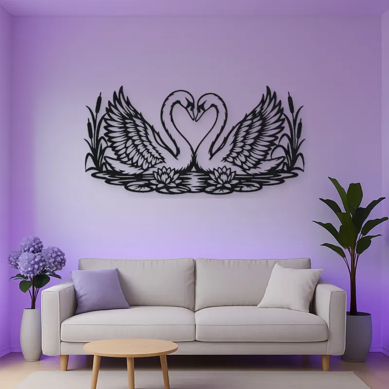 Swan Heart Pair Metal Wall Art | Wildlife Silhouette Decor