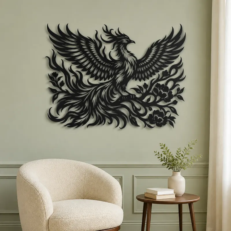 Phoenix Flame Flow Metal Wall Art | Celestial Boho Wall Decor - lifestyle view 2