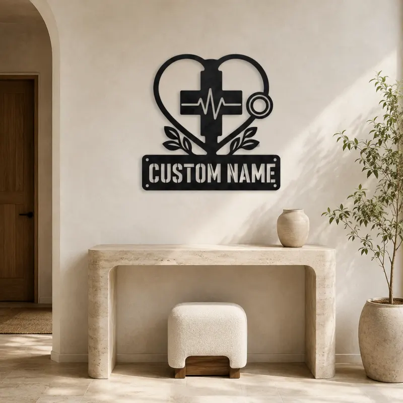 Personalized Medical Heart Metal Wall Art with Stethoscope - lifestyle view 3