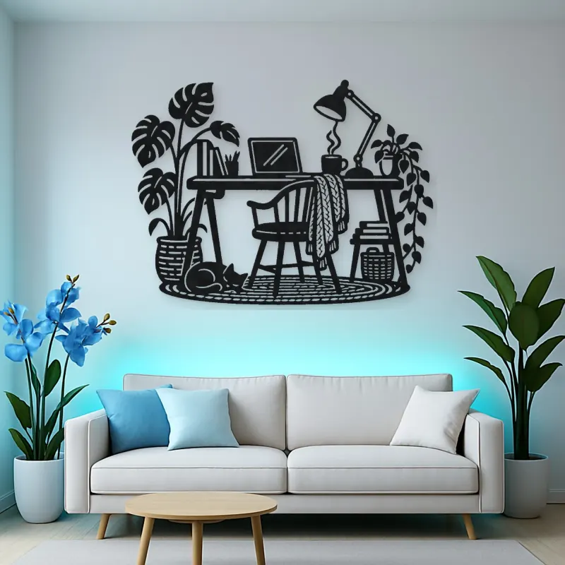 Desk and Lamp Metal Wall Art | Cozy Home Metal Decor
