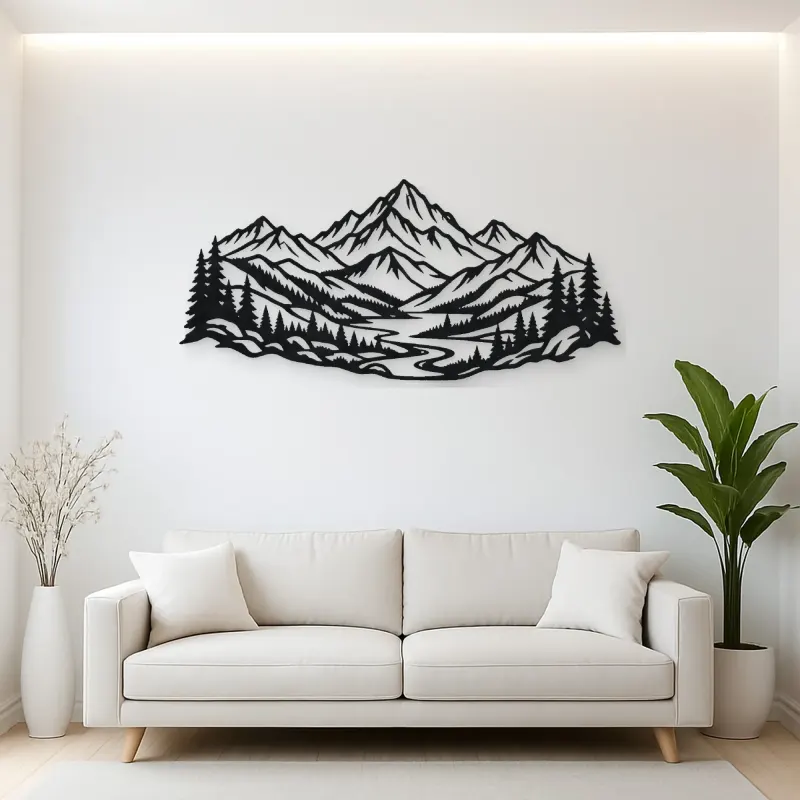 Layered Mountain Valley Metal Wall Art | Nature Silhouette Decor