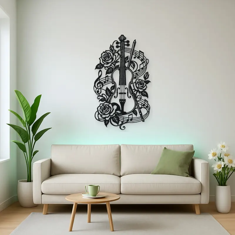 Violin and Roses Metal Wall Art | Music Room Wall Decor