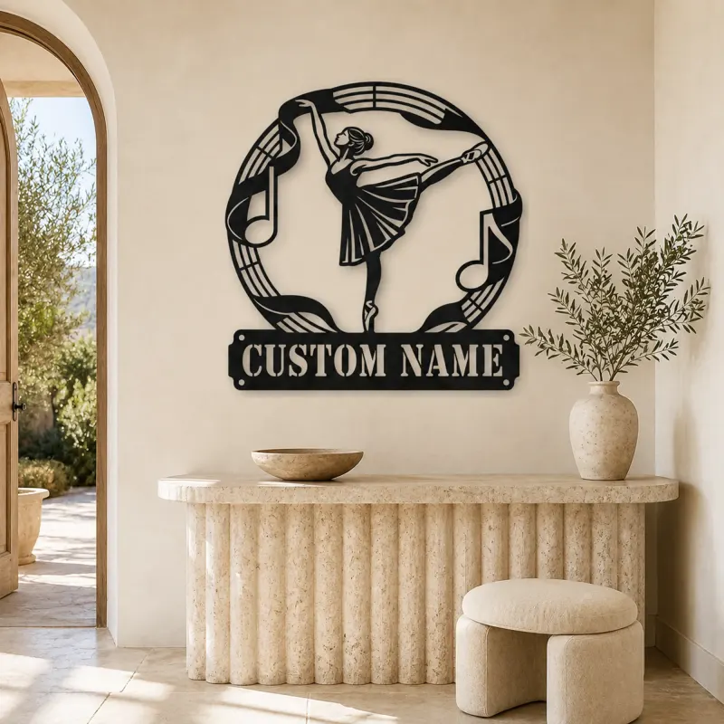 Personalized Ballerina Metal Wall Art with Musical Notes - lifestyle view 3