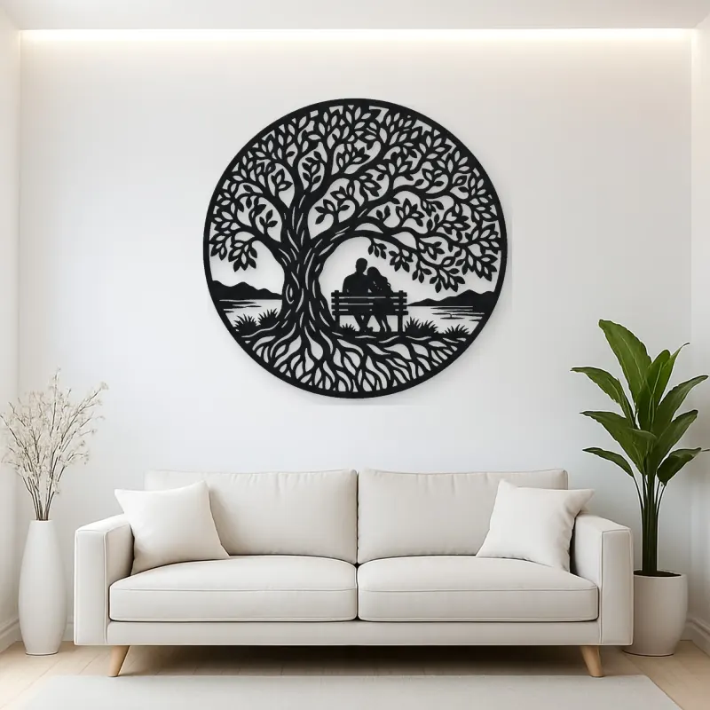 Tree with Bench Couple Metal Wall Art | Romantic Couple Decor