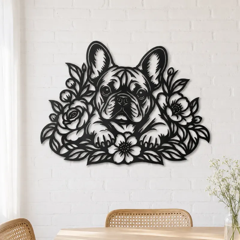 French Bulldog Floral Metal Wall Art | Pet Lover Silhouette Decor - lifestyle view 4