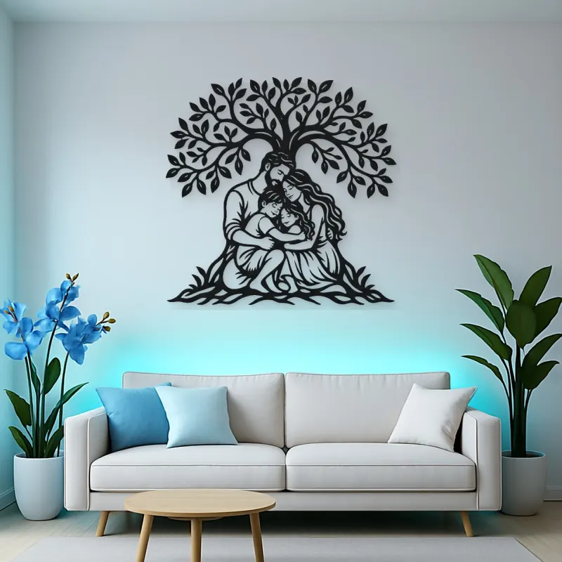 Family Tree Embrace Metal Wall Art | Family Silhouette Decor