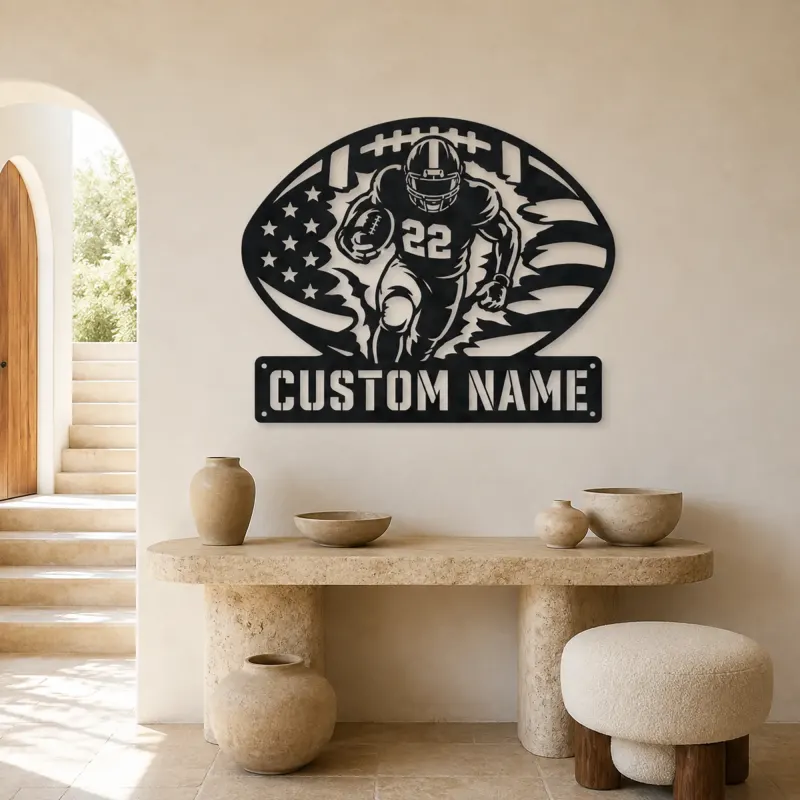 Personalized Number 22 Running Back American Flag Metal Wall Art - lifestyle view 3