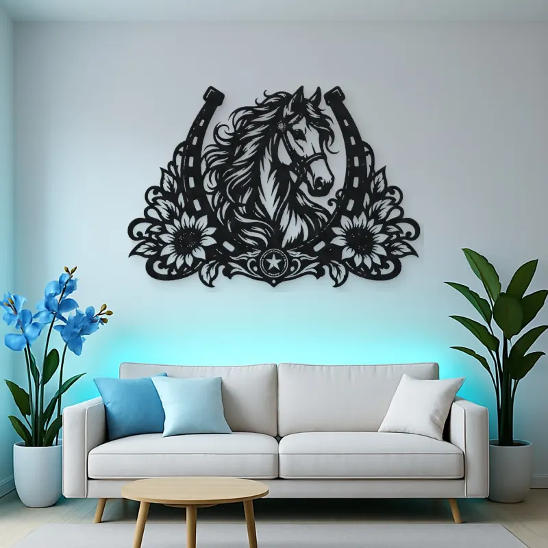 Horse Shoe Floral Metal Wall Art | Equestrian Wall Decor