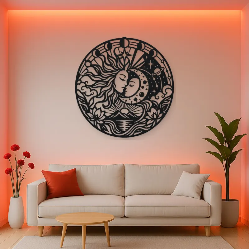 Sun and Moon Embrace Metal Wall Art | Celestial Boho Wall Decor
