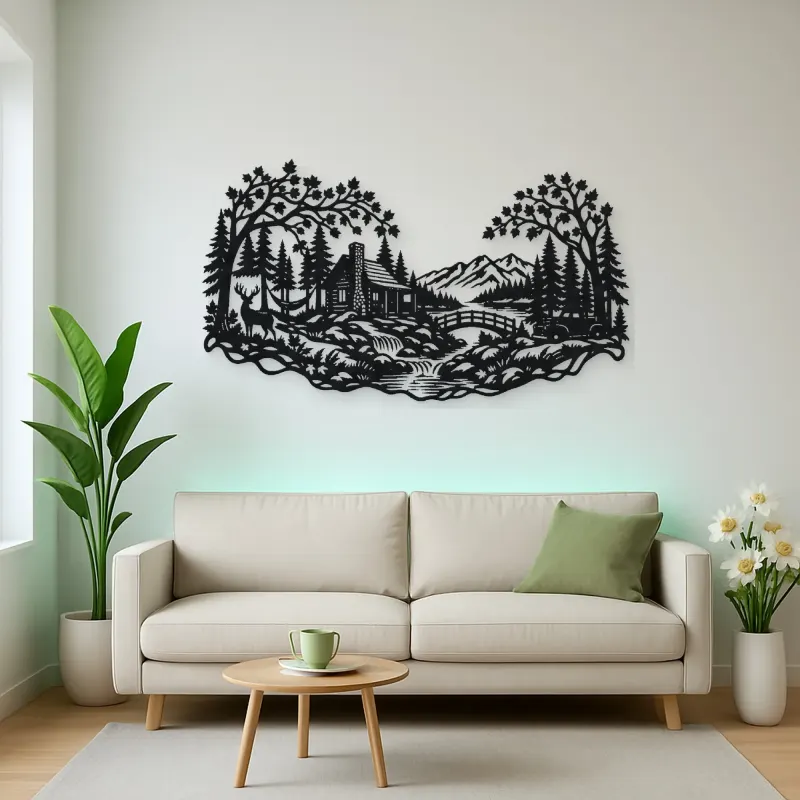 Autumn Woodland Flow Metal Wall Art | Nature Silhouette Decor