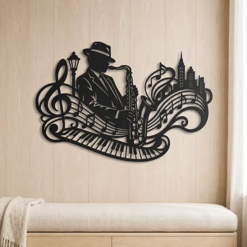 Saxophone Jazz Flow Metal Wall Art | Music Room Wall Decor - lifestyle view 5