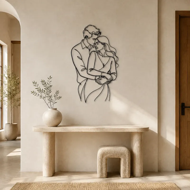 Back Hug Lovers Metal Wall Art | Romantic Couple Decor - lifestyle view 3
