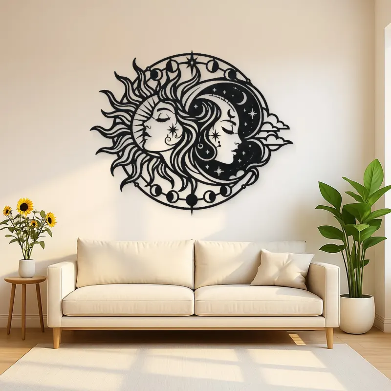 Day and Night Faces Metal Wall Art | Celestial Boho Wall Decor