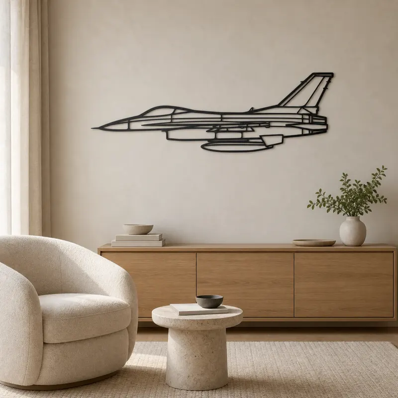 F-16A Airplane Silhouette Metal Wall Art, Metal Aircraft Silhouette, Aviation Wall Decor, Aviator Decor - lifestyle view 5