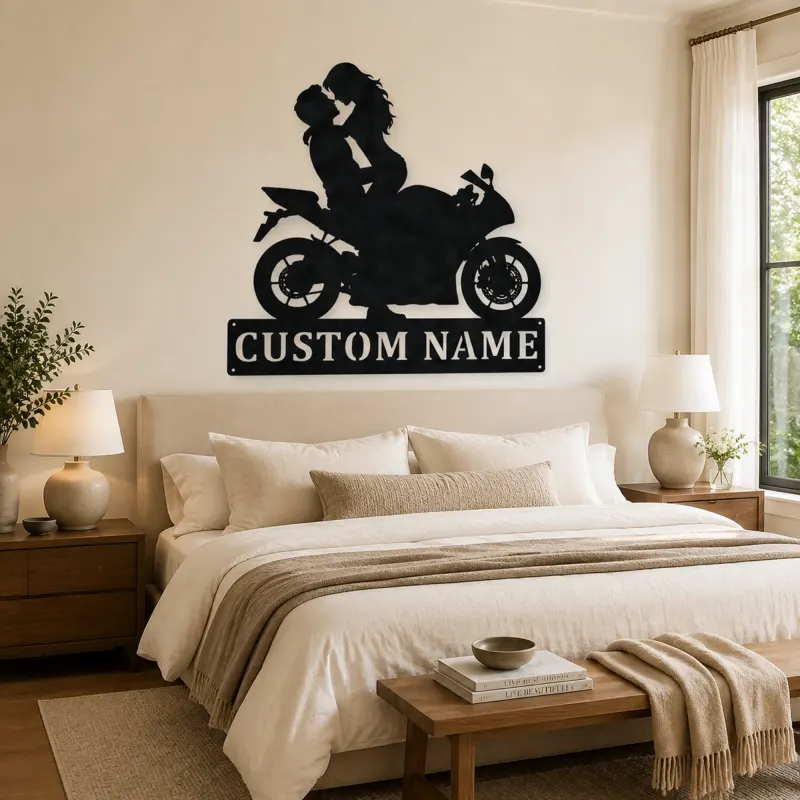 Personalized Lifted Couple Sport Motorcycle Metal Wall Art - lifestyle view 2