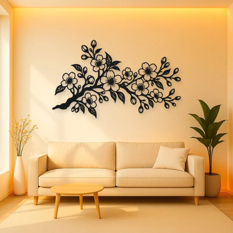 Cherry Blossom Branch Metal Wall Art | Botanical Metal Wall Decor