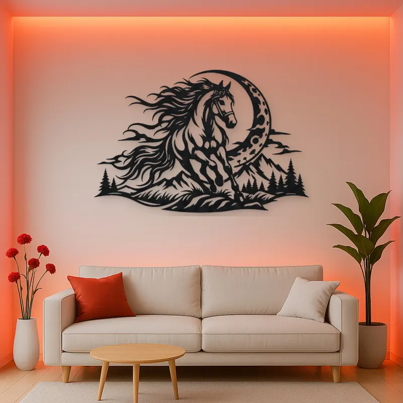 Horse and Moon Arc Metal Wall Art | Equestrian Wall Decor