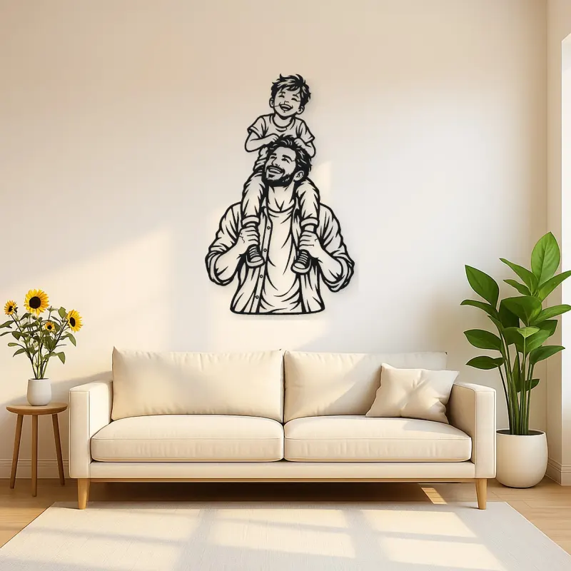Father Son Shoulders Metal Wall Art | Family Silhouette Decor