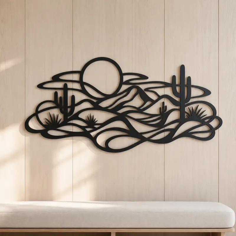 Layered Desert Curves Metal Wall Art | Nature Silhouette Decor - lifestyle view 5