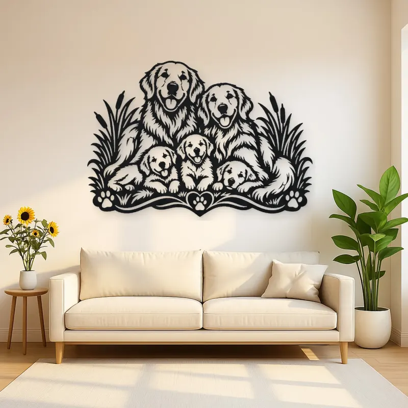Golden Retriever Family Metal Wall Art | Pet Lover Silhouette Decor