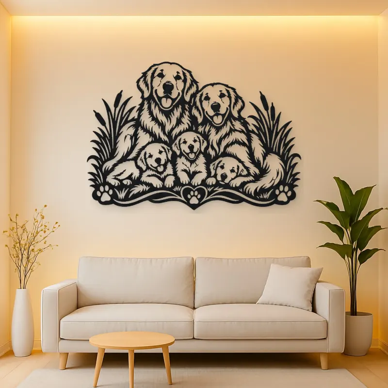 Golden Retriever Family Metal Wall Art | Pet Lover Silhouette Decor