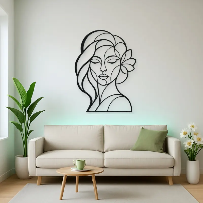 Geometric Face Muse Metal Wall Art | Minimalist Woman Line Art