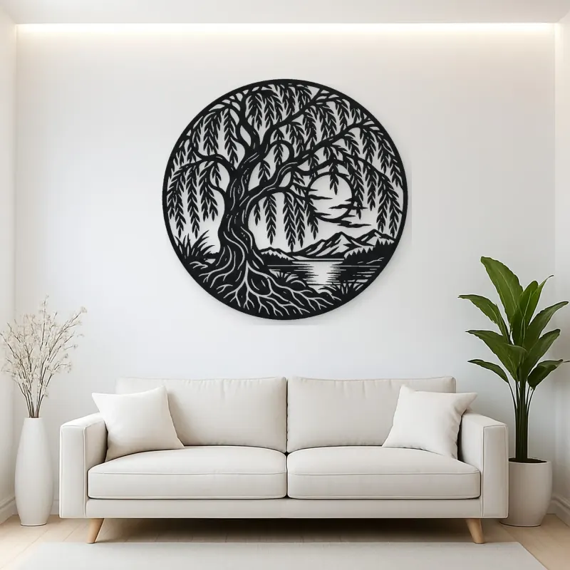 Willow Tree Moon Metal Wall Art | Botanical Metal Wall Decor
