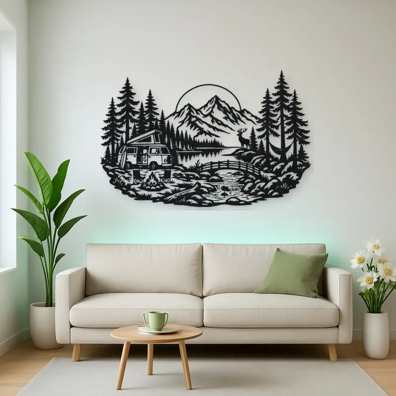 Camper Van Forest Metal Wall Art | Travel and City Wall Decor