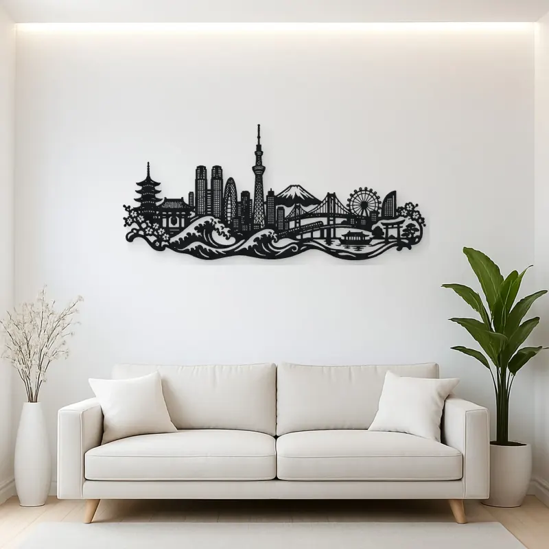 Tokyo Skyline Wave Metal Wall Art | Travel and City Wall Decor