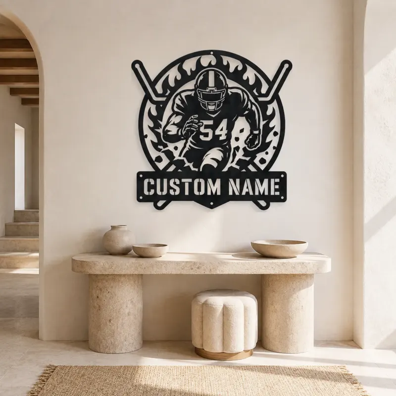 Personalized Number 54 Football Player Flame Metal Wall Art - lifestyle view 3