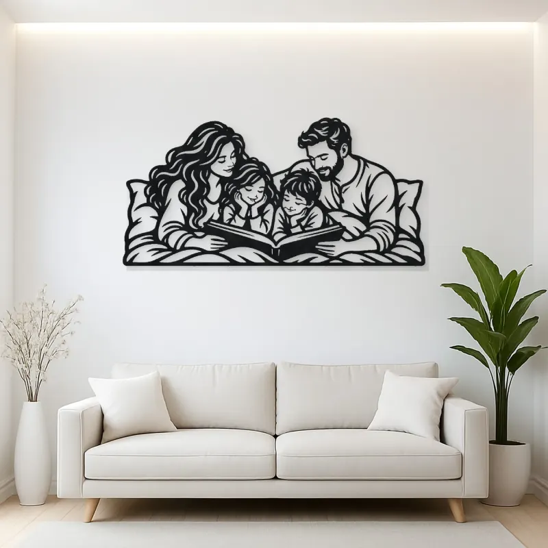Bedtime Story Family Metal Wall Art | Family Silhouette Decor