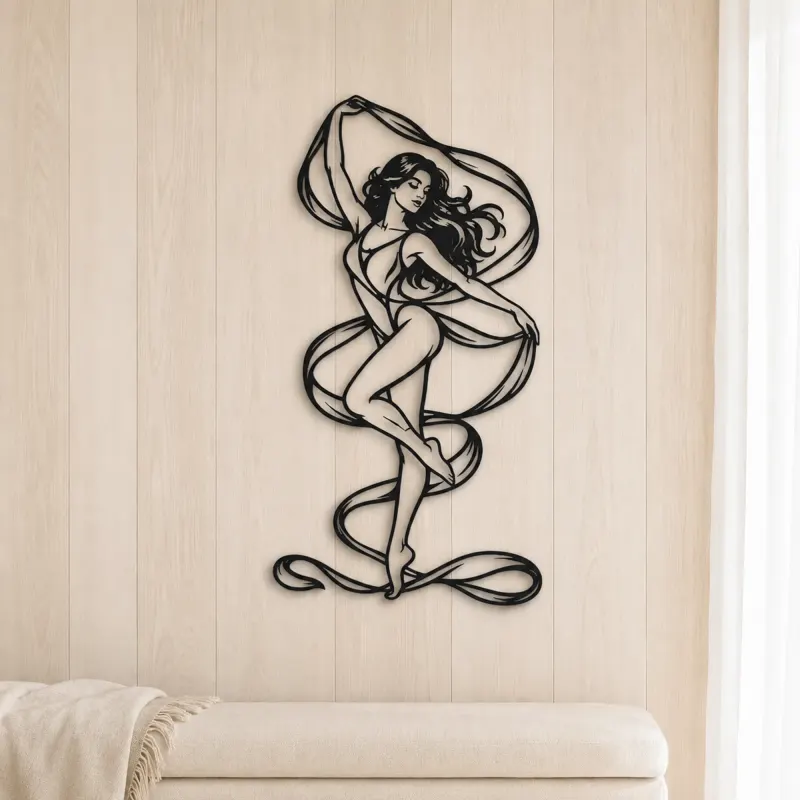 Silk Ribbon Pose Metal Wall Art | Movement Silhouette Decor - lifestyle view 5
