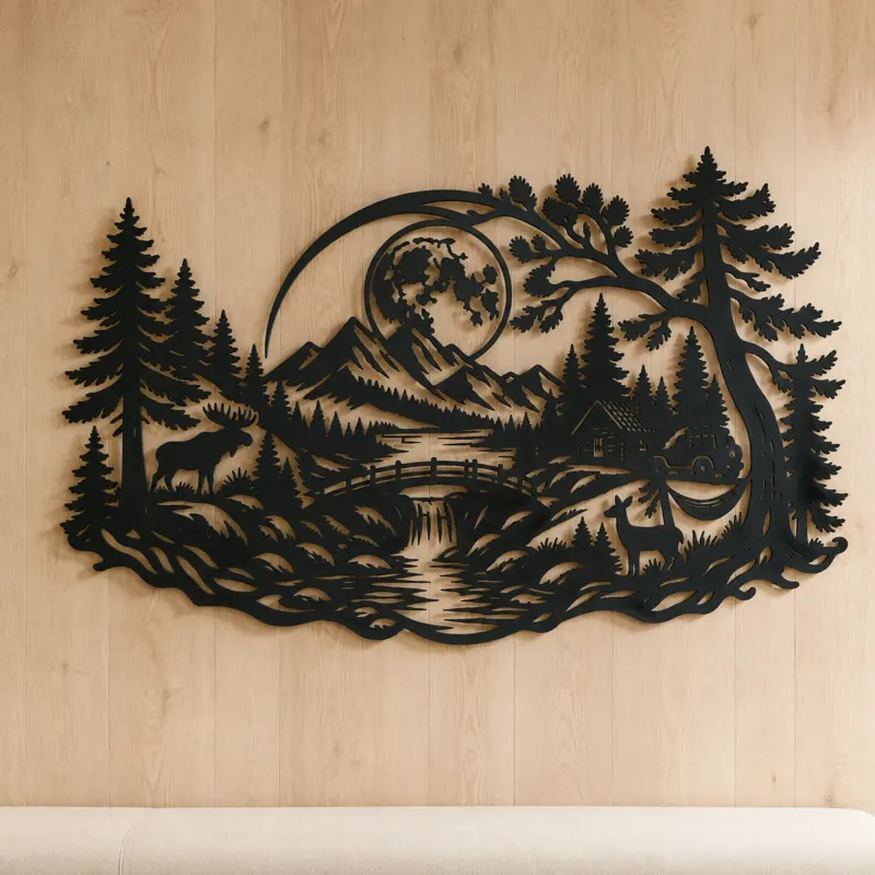 Forest Moon Arc Metal Wall Art | Nature Silhouette Decor - lifestyle view 5