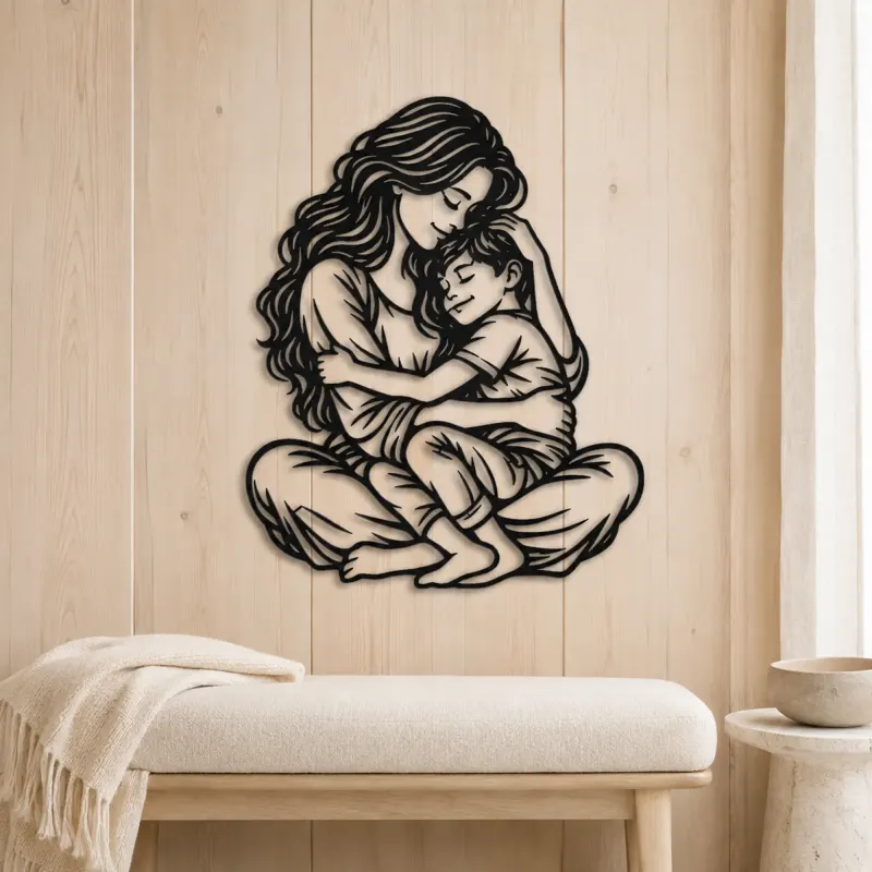 Mother Son Cuddle Metal Wall Art | Family Silhouette Decor - lifestyle view 5