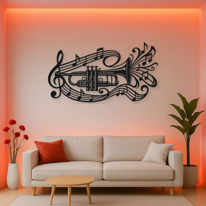 Trumpet Sound Ribbon Metal Wall Art | Music Room Wall Decor