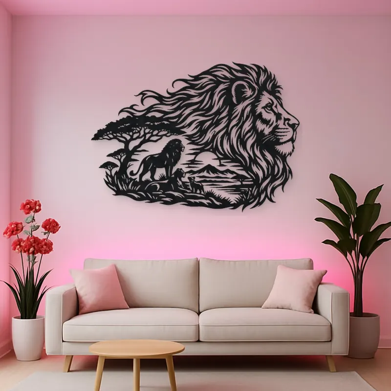 Lion Head Flow Metal Wall Art | Wildlife Silhouette Decor
