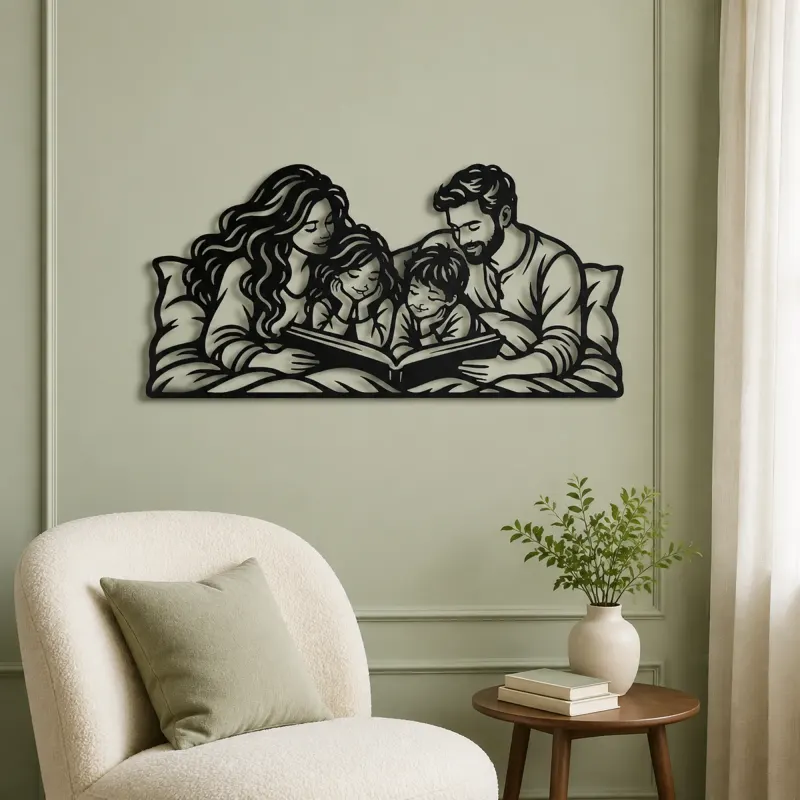 Bedtime Story Family Metal Wall Art | Family Silhouette Decor - lifestyle view 2