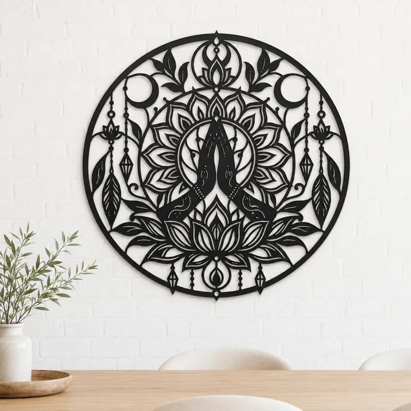 Meditation Hands Lotus Metal Wall Art | Movement Silhouette Decor - lifestyle view 4