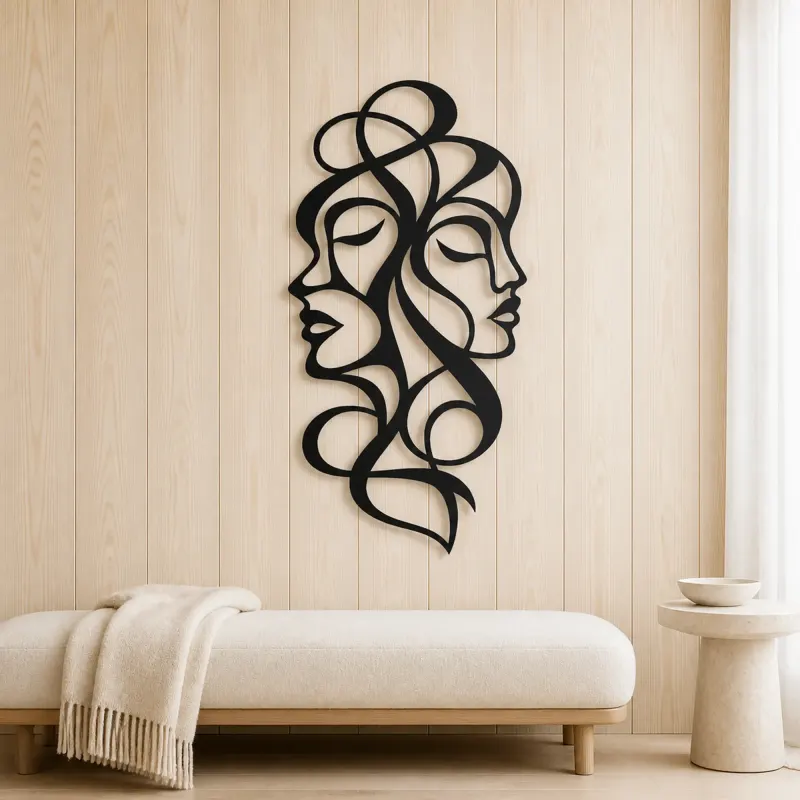 Abstract Face Fusion Metal Wall Art | Minimalist Woman Line Art - lifestyle view 5