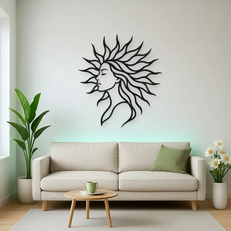 Sunray Hair Muse Metal Wall Art | Minimalist Woman Line Art