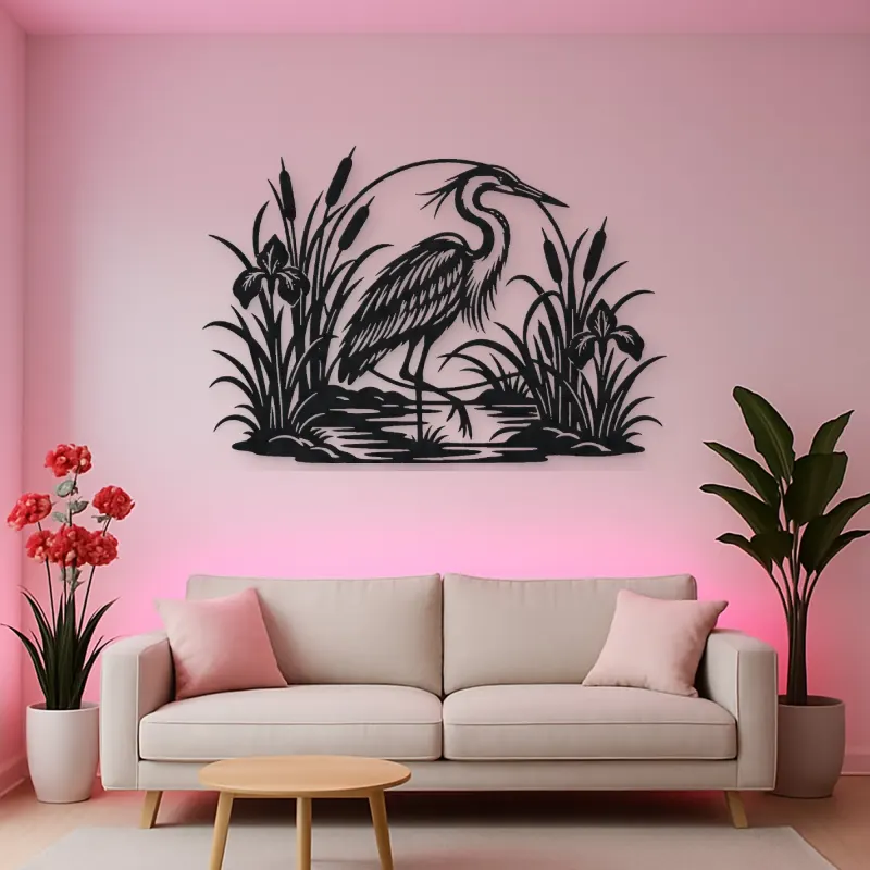 Heron Reed Garden Metal Wall Art | Wildlife Silhouette Decor