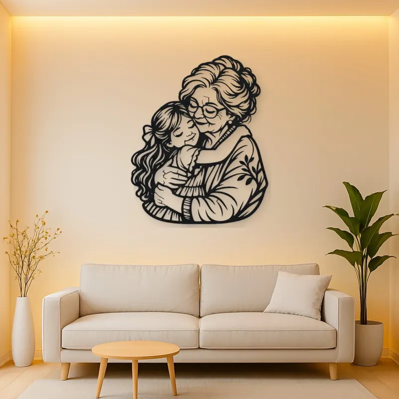 Grandmother Granddaughter Metal Wall Art | Family Silhouette Decor