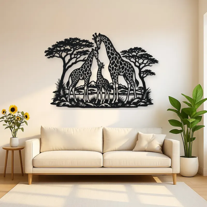 Giraffe Family Metal Wall Art | Wildlife Silhouette Decor