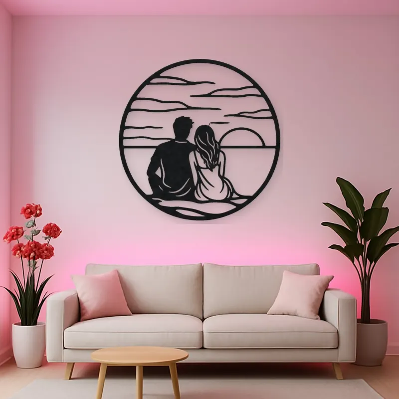 Sunset Silhouette Metal Wall Art | Romantic Couple Decor