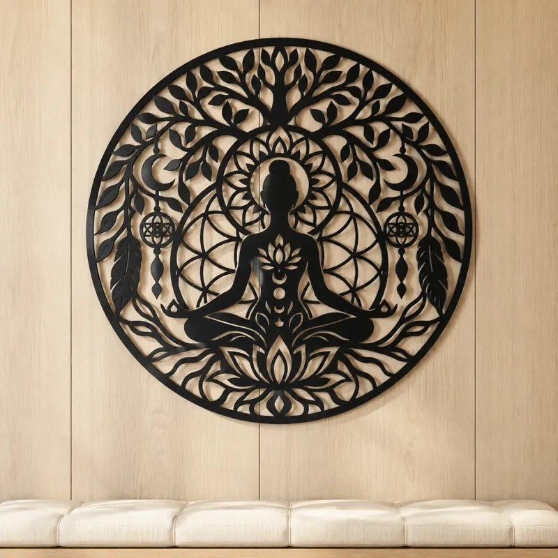 Meditation Silhouette Circle Metal Wall Art | Movement Silhouette Decor - lifestyle view 5