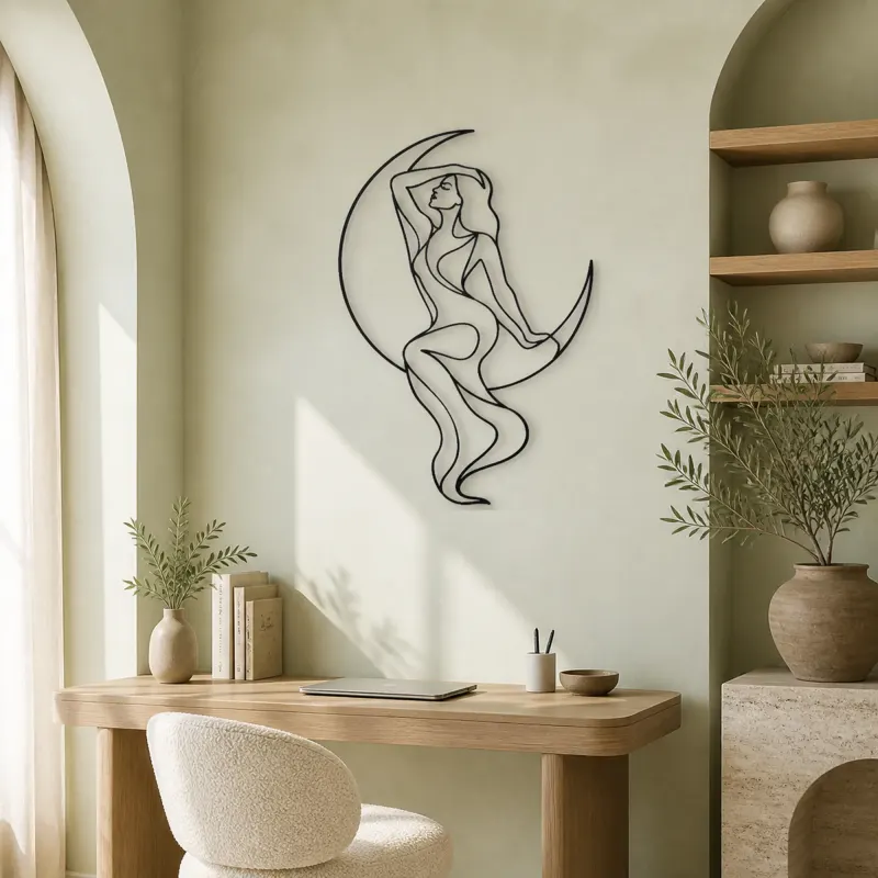 Draped Figure with Moon Metal Wall Art | Celestial Woman Wall Decor - lifestyle view 4