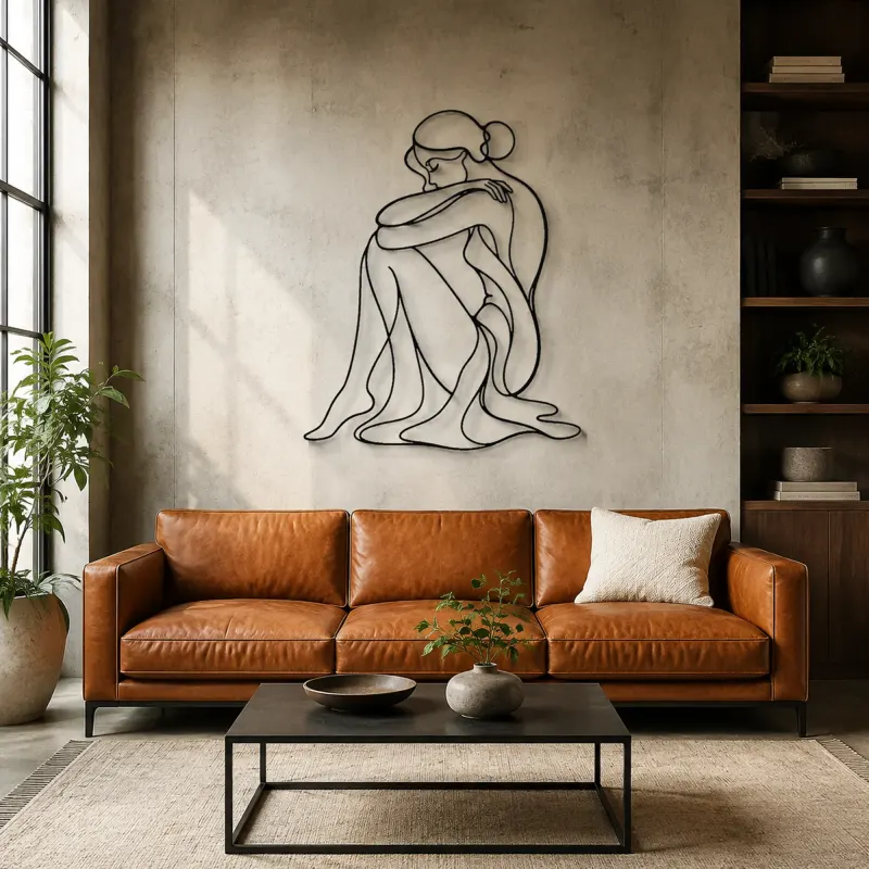 Seated Knee Embrace Metal Wall Art | Feminine Figure Wall Decor - lifestyle view 2
