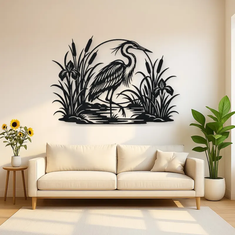 Heron Reed Garden Metal Wall Art | Wildlife Silhouette Decor