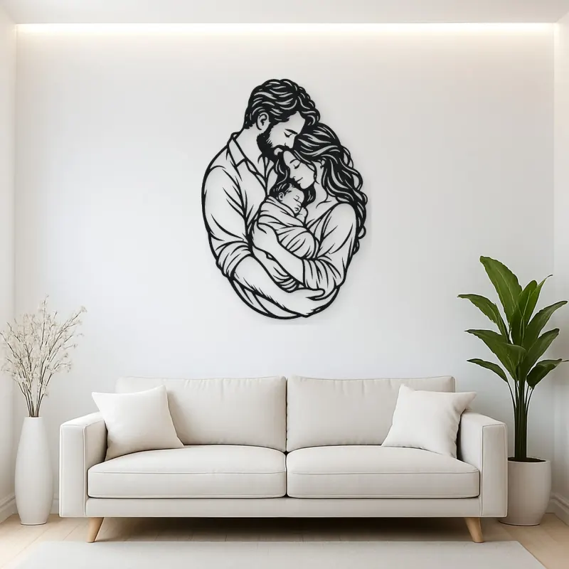 Parents with Newborn Metal Wall Art | Family Silhouette Decor
