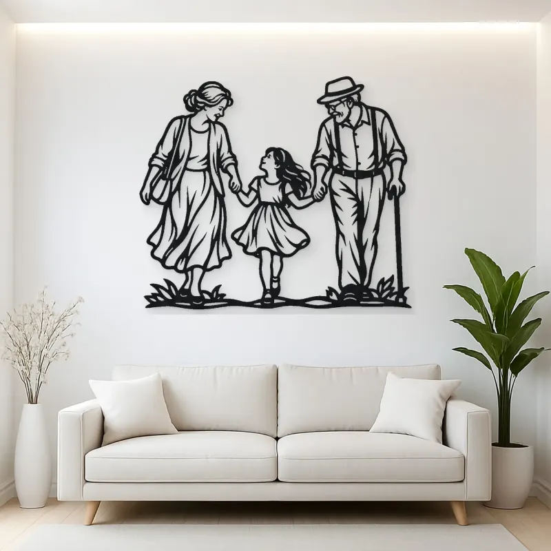 Grandparents Grandchild Metal Wall Art | Family Silhouette Decor